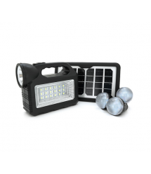 Переносний ліхтар GD-101+ Solar, 1+1 режим, вбудований акум, 3 лампочки 3W, USB вихід, Black, Box
