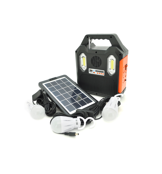 Переносний ліхтар RT903BT+Solar, 1 режим+ сигнал SOS, Радіо+ Bluetooth колонка, вбудований аккум, 3 лампочки 3W, Black - Orange