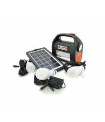 Переносний ліхтар RT909BT+Solar, 1+1 режим, Радіо+ Bluetooth колонка, вбудований аккум, 3 лампочки 3W, USB вихід, Black - Orange