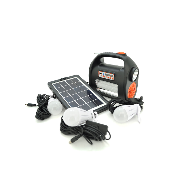 Переносний ліхтар RT909BT+Solar, 1+1 режим, Радіо+ Bluetooth колонка, вбудований аккум, 3 лампочки 3W, USB вихід, Black - Orange