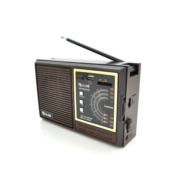 Радіоприймач GOLON RX9933UAR, 6W, AM - FM радіо, Вхід microSD, USB, живлення від 220+АКБ+4*LR20, корпус пластмас, Black - Brown,