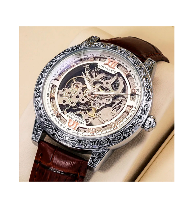 Чоловічий годинник AOKULASIC 2120, механічний, діаметр 43mm, ремінець 230mm