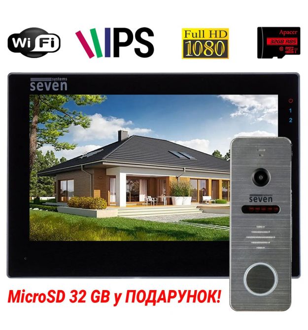 Комплект Wi-Fi домофона 7 дюймов с вызывной панелью SEVEN DP-7577/04Kit black