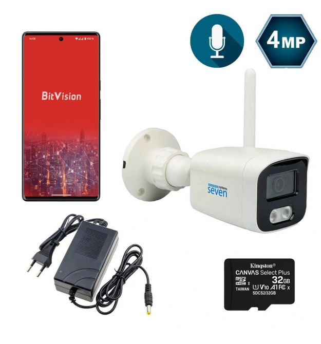 Комплект видеонаблюдения на 1 цилиндрическую Wi-Fi 4 Мп IP-камеру SEVEN KS-7224WF-4MP