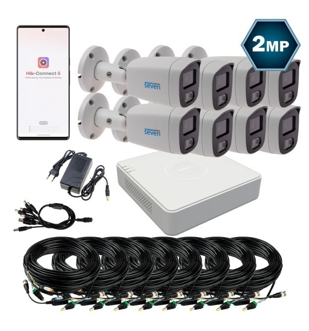 Комплект видеонаблюдения Hikvision на 8 аналоговых TVI 2 Мп камеры HK-7128OW-2MP