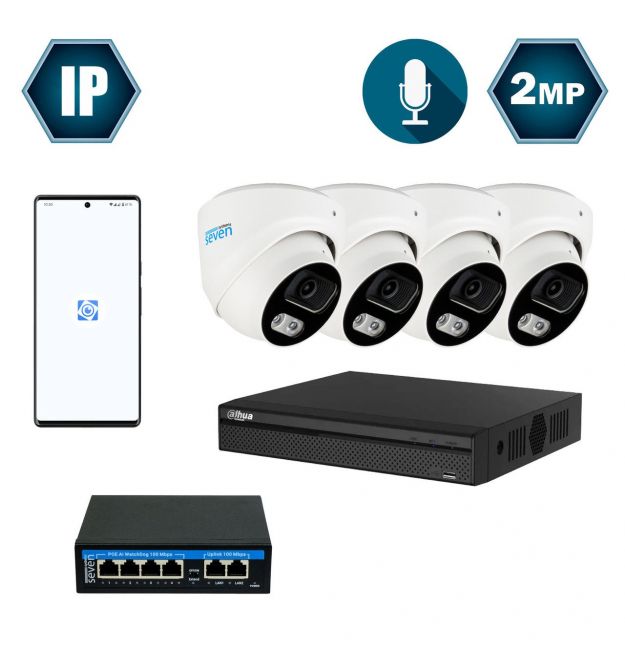 Комплект IP-видеонаблюдения Dahua на 4 купольные 2 Мп IP-камеры DH-IP1114OW-2MP