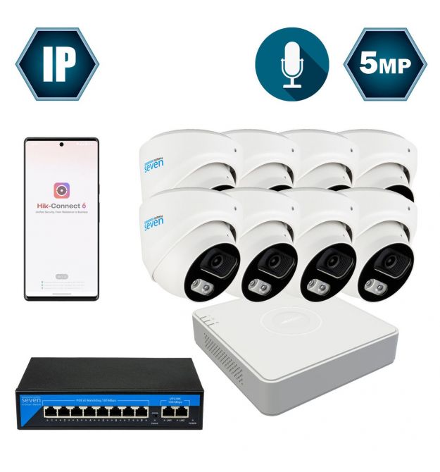 Комплект IP-видеонаблюдения Hikvision на 8 купольных 5 Мп IP-камеры HK-IP7118OW-5MP