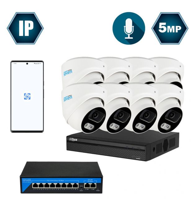 Комплект IP-видеонаблюдения Dahua на 8 купольных 5 Мп IP-камеры DH-IP1118OW-5MP