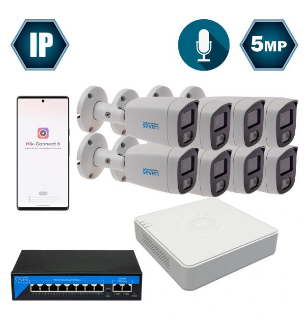 Комплект IP-видеонаблюдения Hikvision на 8 цилиндрических 5 Мп IP-камер HK-IP7128OW-5MP