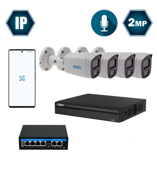 Комплект IP-видеонаблюдения Dahua на 4 цилиндрические 2 Мп IP-камеры DH-IP1124OW-2MP