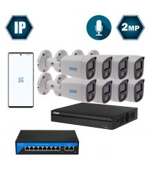 Комплект IP-видеонаблюдения Dahua на 8 цилиндрических 2 Мп IP-камер DH-IP1128OW-2MP