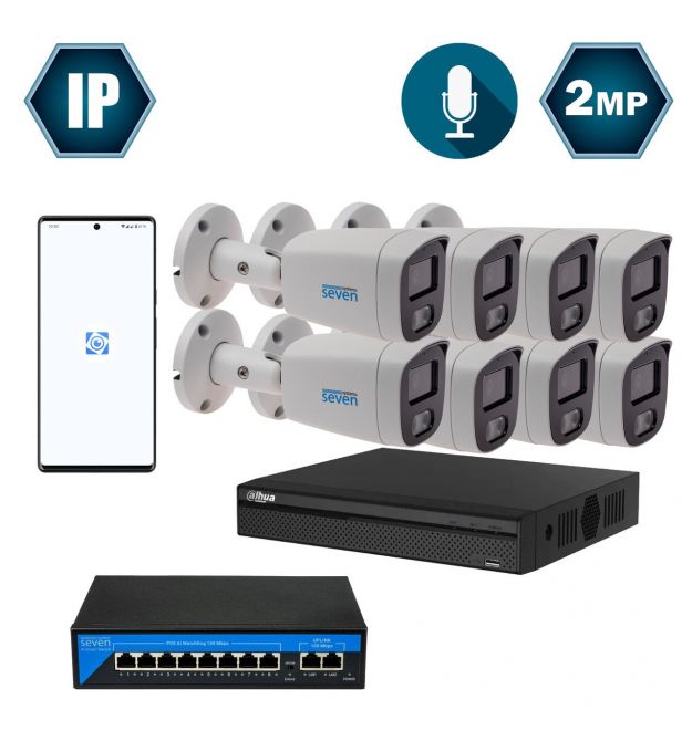 Комплект IP-видеонаблюдения Dahua на 8 цилиндрических 2 Мп IP-камер DH-IP1128OW-2MP