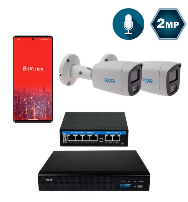 Комплект видеонаблюдения на 2 цилиндрические 2 Мп IP-камеры SEVEN IP-7222W2-2MP