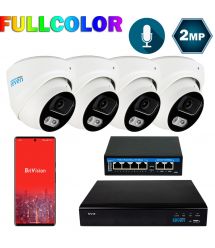 Комплект видеонаблюдения на 4 купольные 2 Мп FULL COLOR IP-камеры SEVEN IP-7212W4FC-2MP