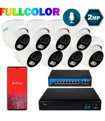 Комплект видеонаблюдения на 8 купольных 2 Мп FULL COLOR IP-камер SEVEN IP-7212W8FC-2MP