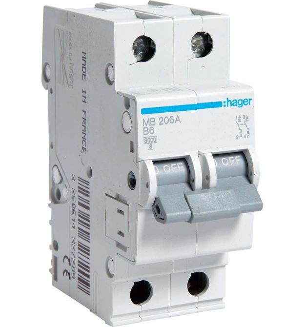Автоматический выключатель 2P 6kA B-6A 2M
