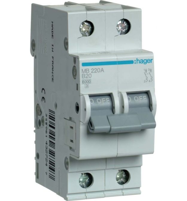 Автоматичний вимикач 2P 6kA B-20A 2M