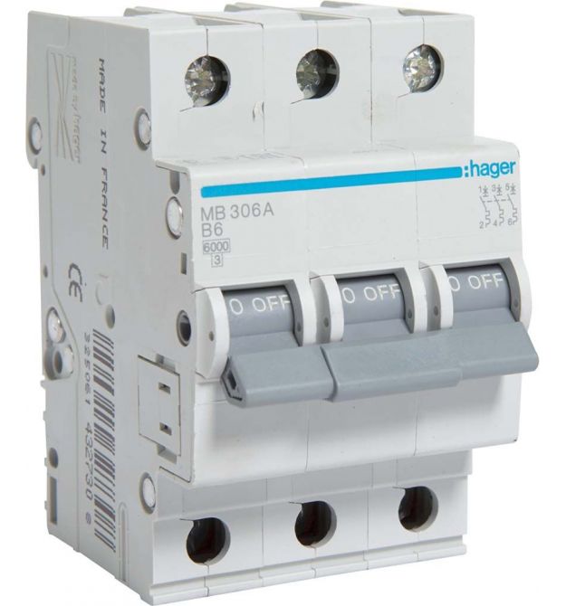 Автоматичний вимикач 3P 6kA B-6A 3M