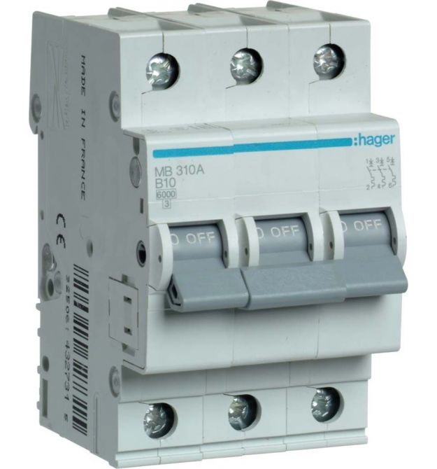 Автоматичний вимикач 3P 6kA B-10A 3M