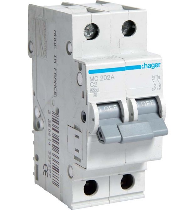 Автоматичний вимикач 2P 6kA C-2A 2M