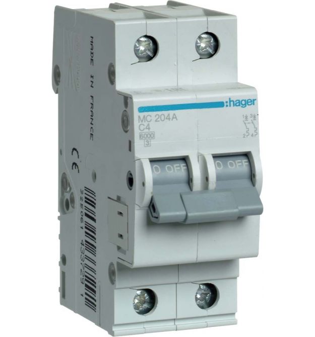 Автоматичний вимикач 2P 6kA C-4A 2M