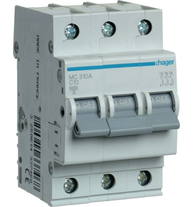 Автоматический выключатель 3P 6kA C-10A 3M