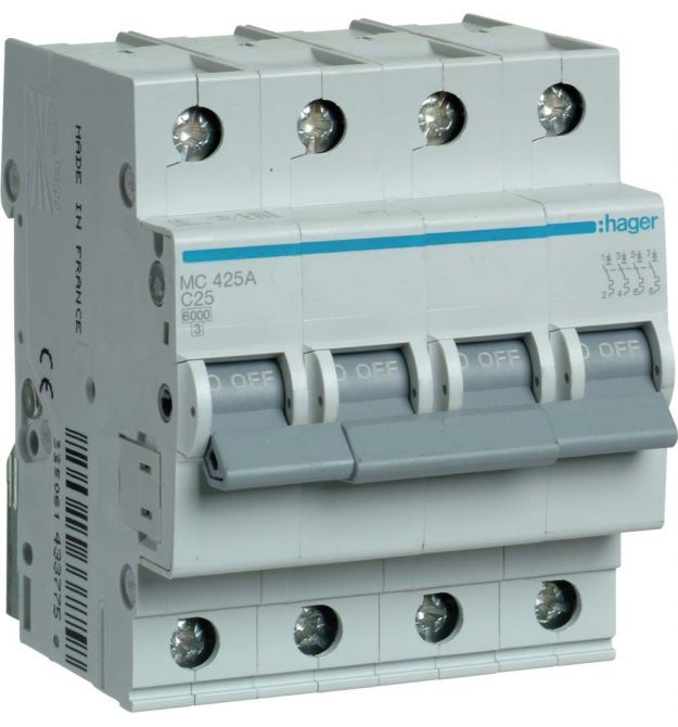 Автоматический выключатель 4P 6kA C-25A 4M