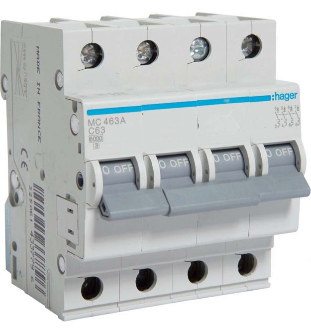 Автоматический выключатель 4P 6kA C-63A 4M