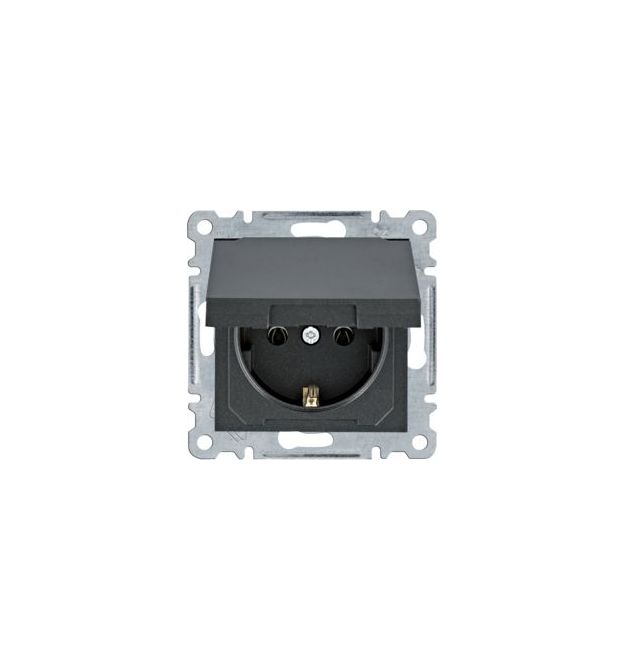 Розетка з з-к з кришкою Lumina, чорна, 16А-230В