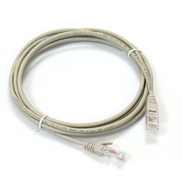 Патч-корд кат. 6, 26AWG Slim, D4мм, RJ45-RJ45, сірий, 0.5 м, U-UTP, LSZH, Corning