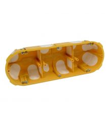 Подрозетник в г-к тройной 50мм глуб., 68мм диам., эластичные вводы, ПВХ, желтый, KOPOS