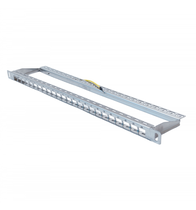 Патч-панель 19" под 24 модуля Keystone, 0.5U, с задним организатором и заземлением