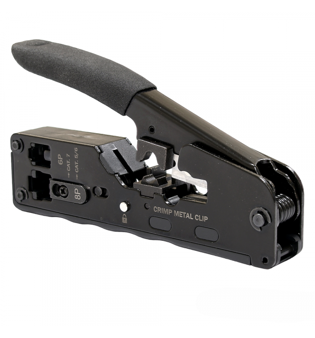 Инструмент для обжима проходных 8P-RJ45 и телефонных 6P6C-6P4C с кольцевым зажимом