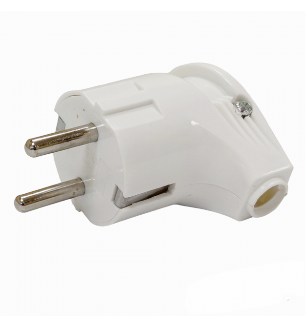 Вилка бытовая 16А угловая с-к белая