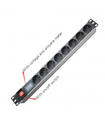 Блок 19" на 8 роз. нім. станд., 16А, 1U, з вимикачем та амперметром, шнур 1.8м