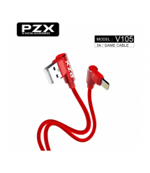 Кабель PZX V-105, Quick Charge3.0 Iphone7 - 8 - X Cable, 3.0A, Red, длина 1м, угловой, BOX