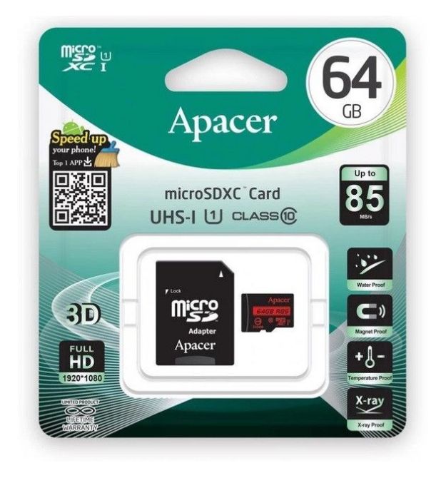 Карта памяти microSDXC Apacer 64 GB class 10 UHS-1