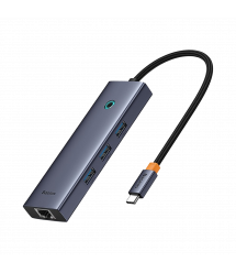 USB Hub Baseus Flite 6-Port Type-C to HDMI4K 60Hz*1+USB 3.0*3+PD*1+RJ45*1 Cерый