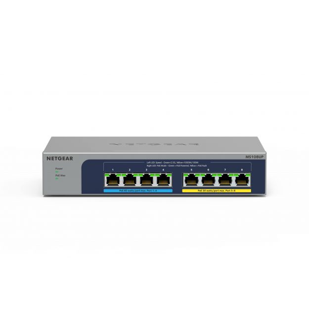 NETGEAR Комутатор MS108UP, 4x2,5GE PoE+, 4x2,5GE PoE++(60Вт/порт), 230Вт, некерований