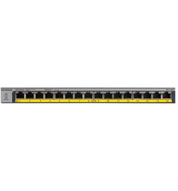 NETGEAR Комутатор GS116PP 16x1GE PoE+(183Вт), FlexPoE, некерований