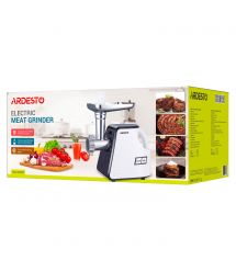 ARDESTO М'ясорубка, 2300Вт, продук.-2.2кг/хв, 4 решітки + для ковб., кеббе, насадка для томатів, пластик, біло-чорний