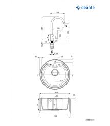 Deante Набор для кухни Solis, гранитная мойка ZRS_2803 + смес. BEN_262M, графит-хром