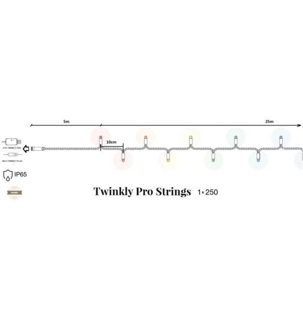 Гірлянда Twinkly Pro Smart LED Twinkly Pro Strings AWW 250, одна лінія, IP65, AWG22 PVC Rubber зелений