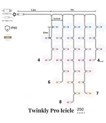 Twinkly Pro Smart LED Гирлянда Twinkly Pro Icicle RGBW 250, IP65, AWG22 PVC Rubber белый