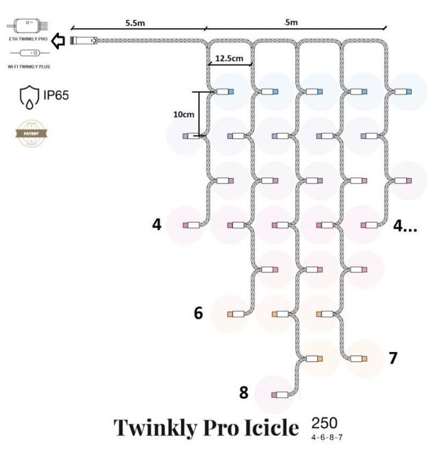 Гірлянда Twinkly Pro Smart LED Twinkly Pro Icicle AWW 250, AWG22, IP65, прозорий