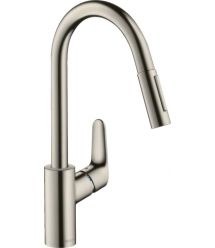 Hansgrohe Змішувач для кухні Focus M41, довж.виливу - 235мм, витяжний, 1важіль, KM240, сталь