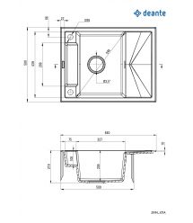 Deante Мойка кухонная Magnetic, гранит, прямоуг., с крылом, 640х500х219мм, чаша - 1, врезная, серый
