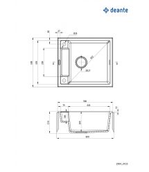 Deante Мойка кухонная Magnetic, гранит, квадрат, без крыла, 560х500х219мм, чаша - 1, врезная, серый