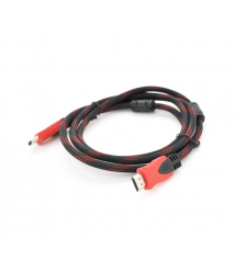 Кабель Merlion HDMI-HDMI 3.0m, v1.4, OD-7.4mm, 2 фільтра, обплетення, круглий Black - RED, коннектор RED - Black, (Пакет) Q120