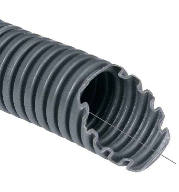 Труба гофрированная электромонтажная с протяжкой темно-серая Kopos 750N/5см 20мм ПВХ Бухта 50 м